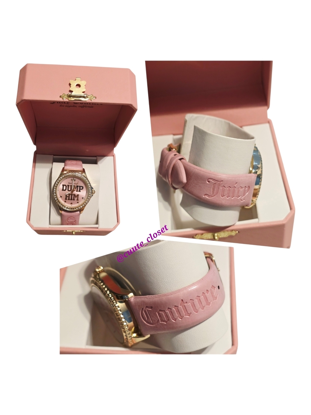Juicy Couture Pink 'Dump Him' Simulate Leather Strap Watch